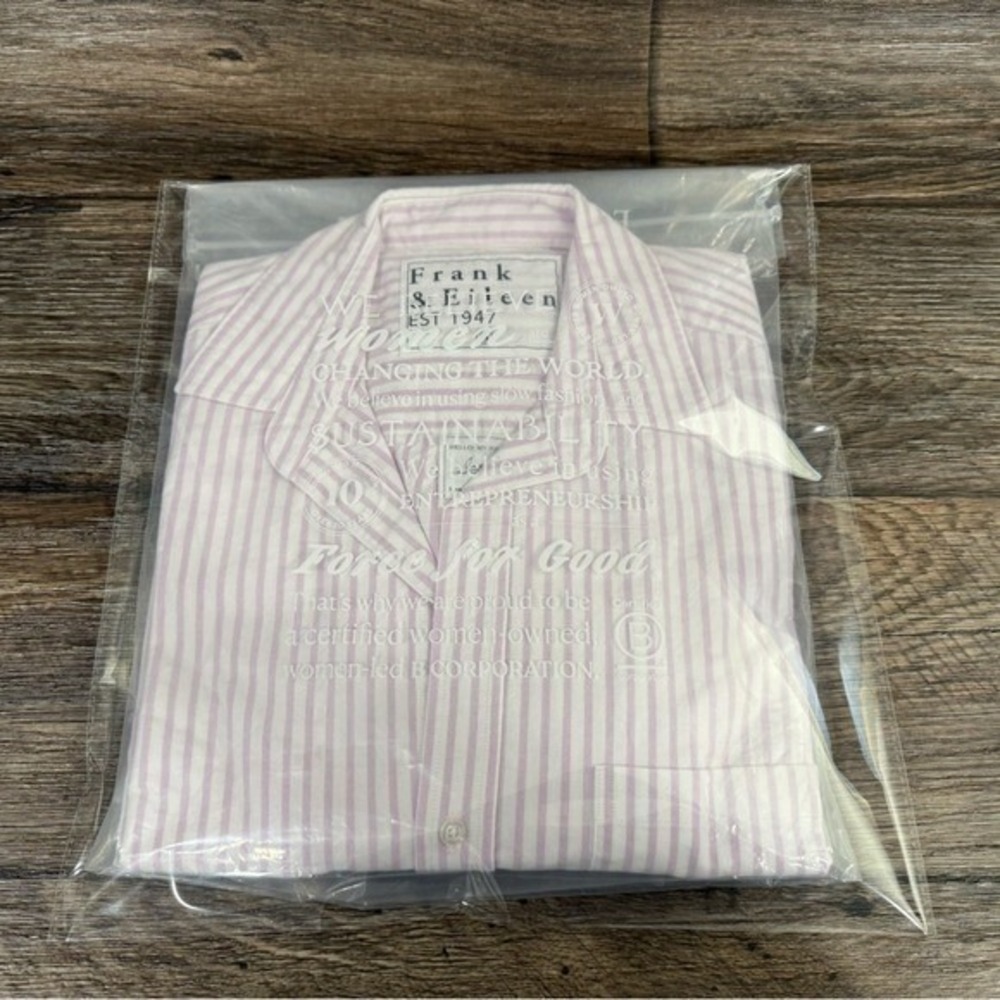 Frank & Eileen Joedy Boyfriend Cotton Button-Up Shirt WIDE PURPLE STRIPE NEW‎ S - Picture 3 of 12